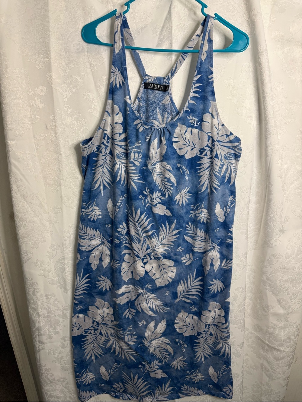 Lauren Ralph Lauren Blue and White Floral Racerback Midi Dress